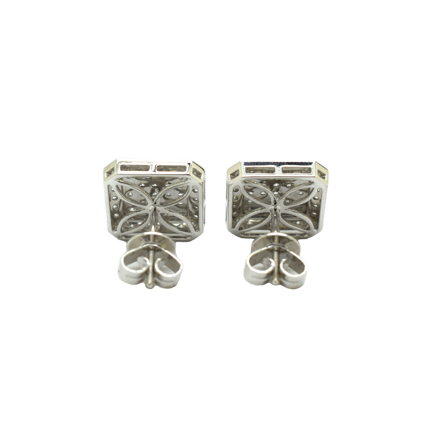14k Gold Diamond Cluster Rounded Square Earrings 1.35ct