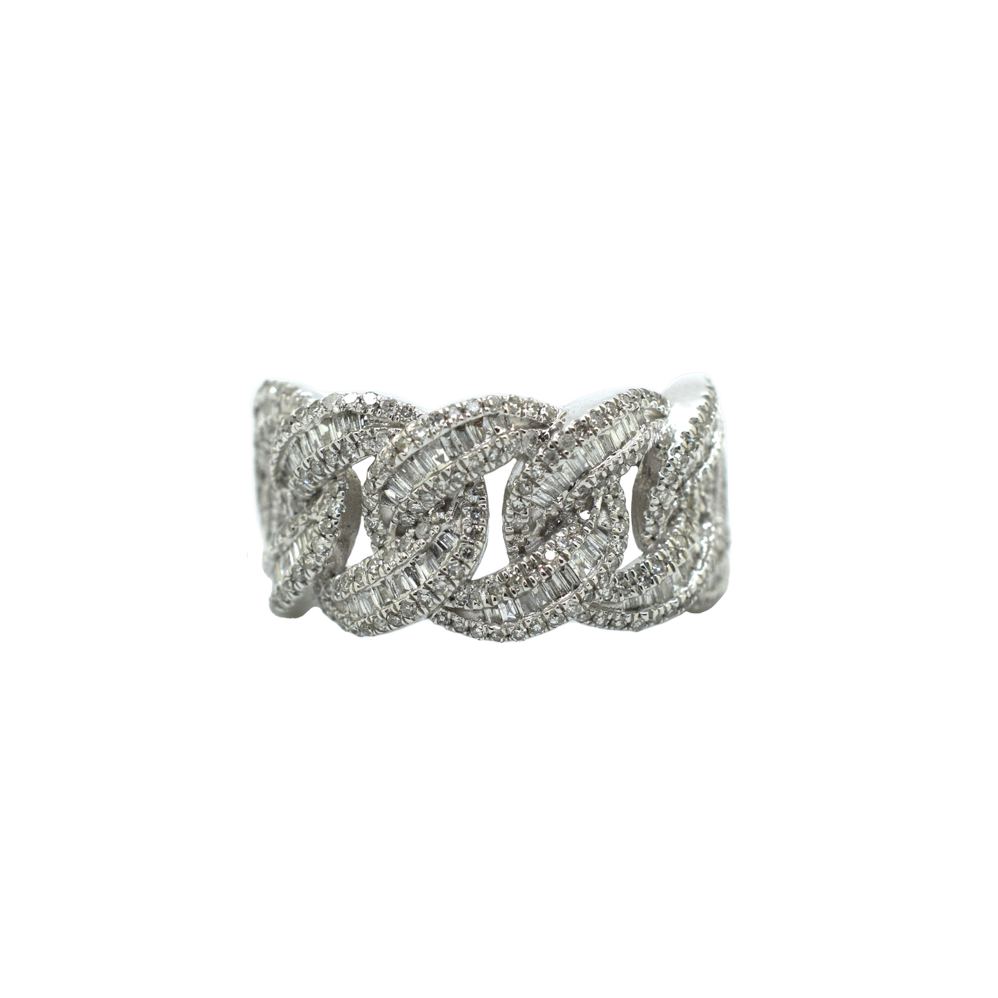 14k Gold Baguette & Round Diamond Cuban Ring 1.34ct
