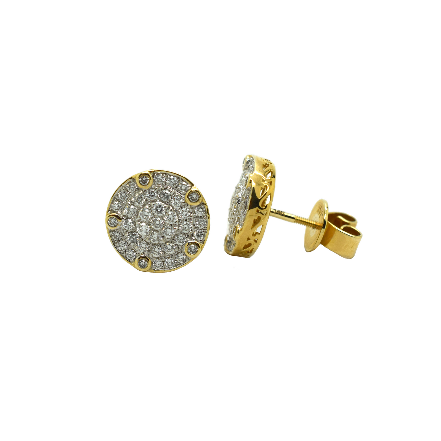 14k Gold Diamond Cluster 5-Point Circle Earrings 1.39ct