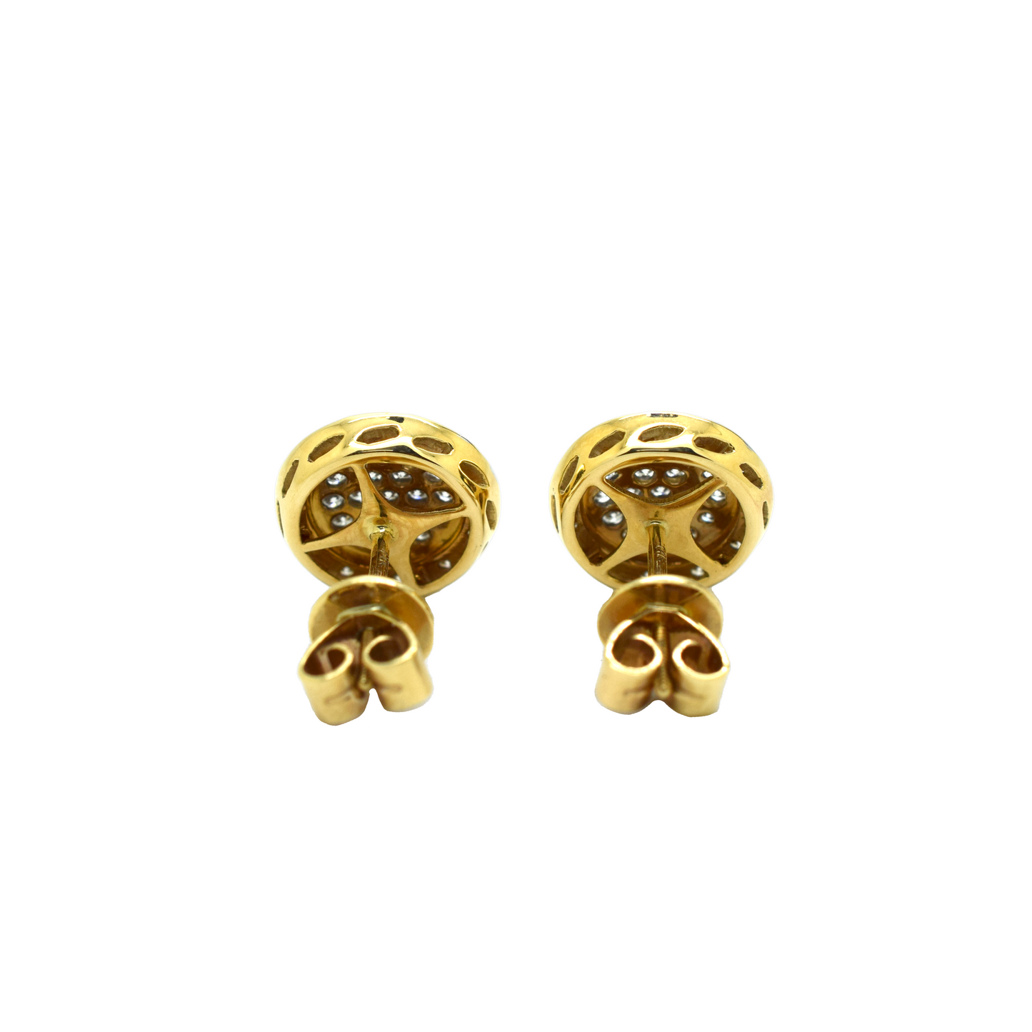 14k Gold Diamond Cluster Bordered Circle Earrings 0.85ct