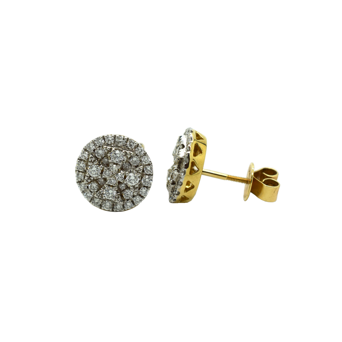 14k Gold Diamond Cluster Circle Earrings 1.55ct
