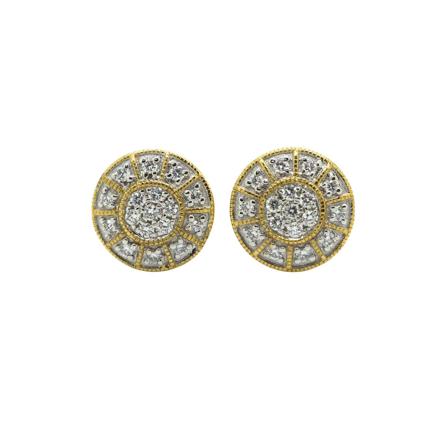 14k Gold Diamond Cluster Flat Circle Earrings 0.75ct