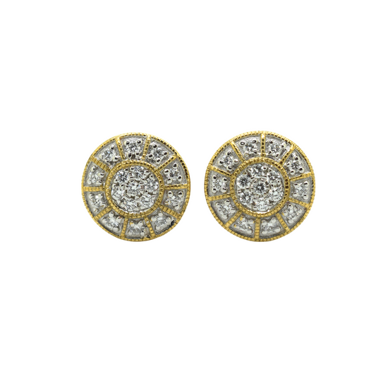 14k Gold Diamond Cluster Flat Circle Earrings 0.75ct