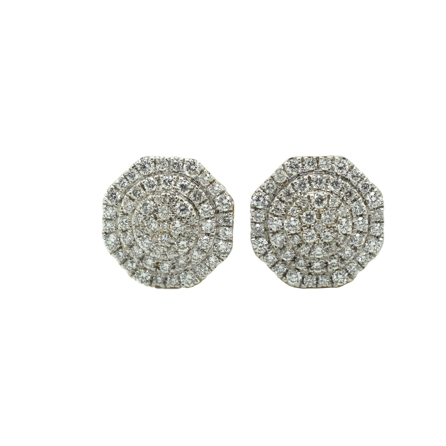 14k Gold Diamond Cluster Hexagon Earrings 1.10ct