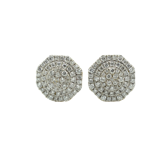 14k Gold Diamond Cluster Hexagon Earrings 1.10ct