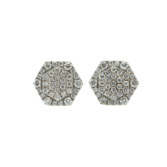 14k Gold Diamond Cluster Hexagon Earrings 1.75ct