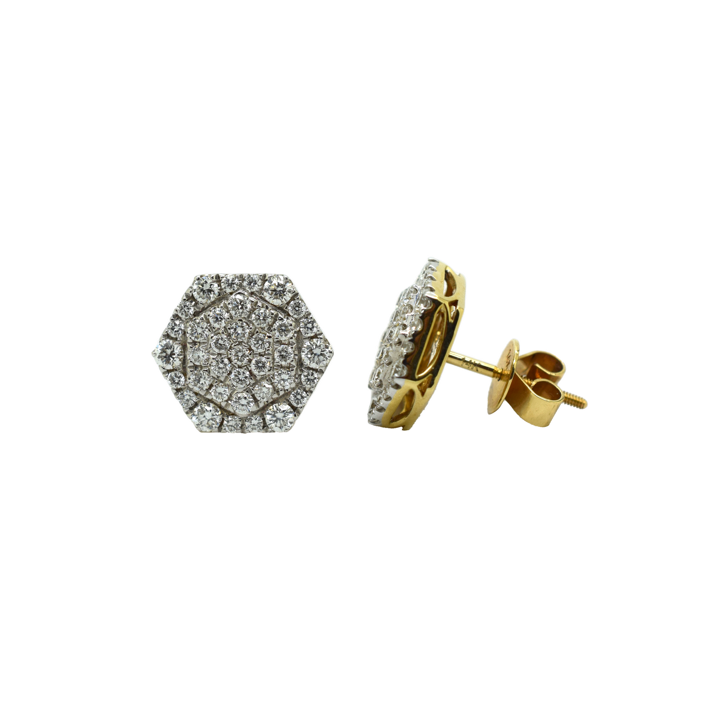 14k Gold Diamond Cluster Hexagon Earrings 1.75ct