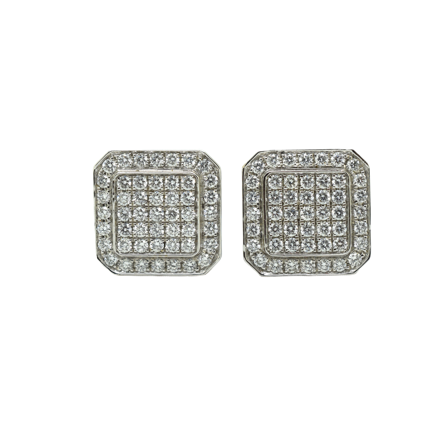14k Gold Diamond Cluster Rounded Square Earrings 1.35ct