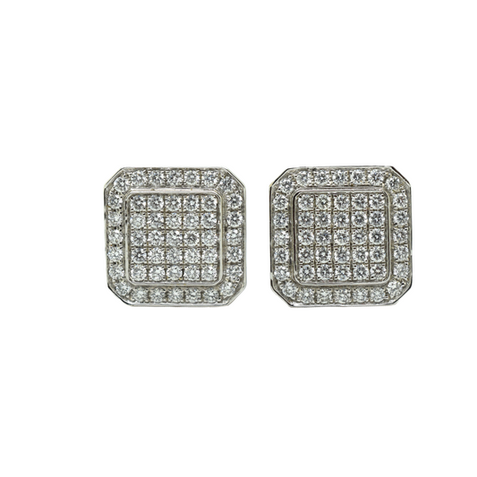 14k Gold Diamond Cluster Rounded Square Earrings 1.35ct