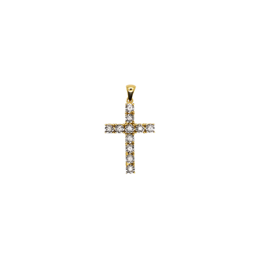 14k Gold Illusion Set Diamond Cross Pendant 0.44ct