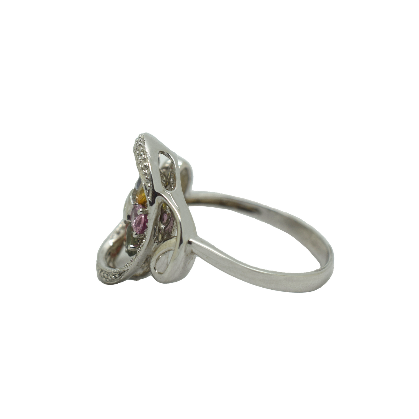 14k Gold Diamond Rainbow Flower Ring 0.13ct