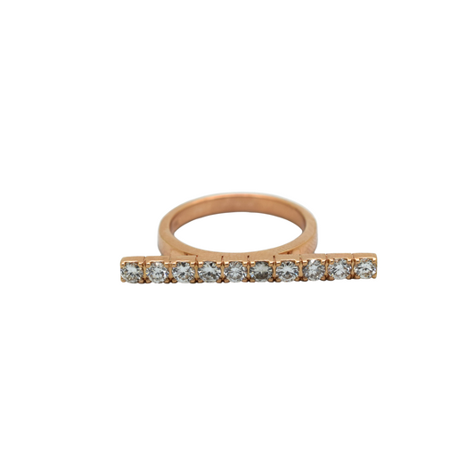 18k Solid Rose Gold Diamond Bar Ring 0.90ct
