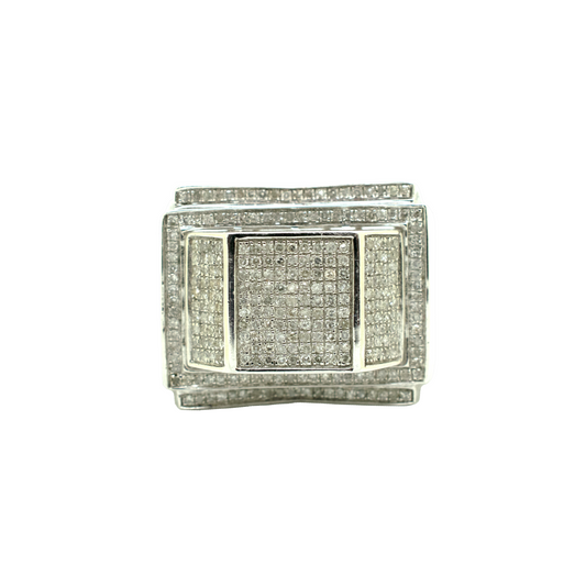 14k White Gold Diamond 3D Square Ring 2.4ct