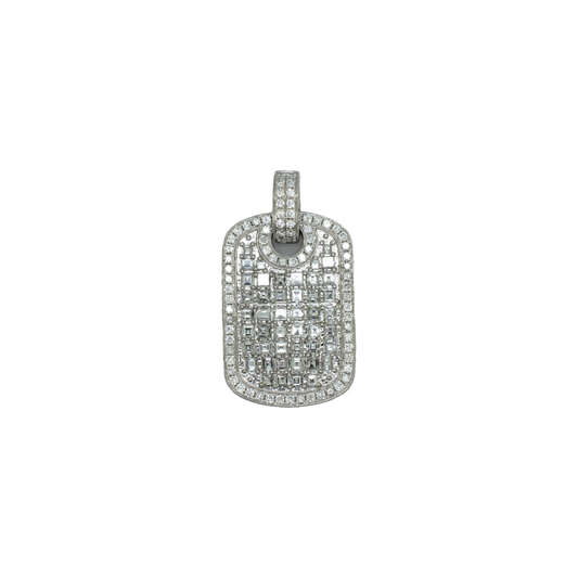 14k White Gold Diamond Dog Tag 4.23ct