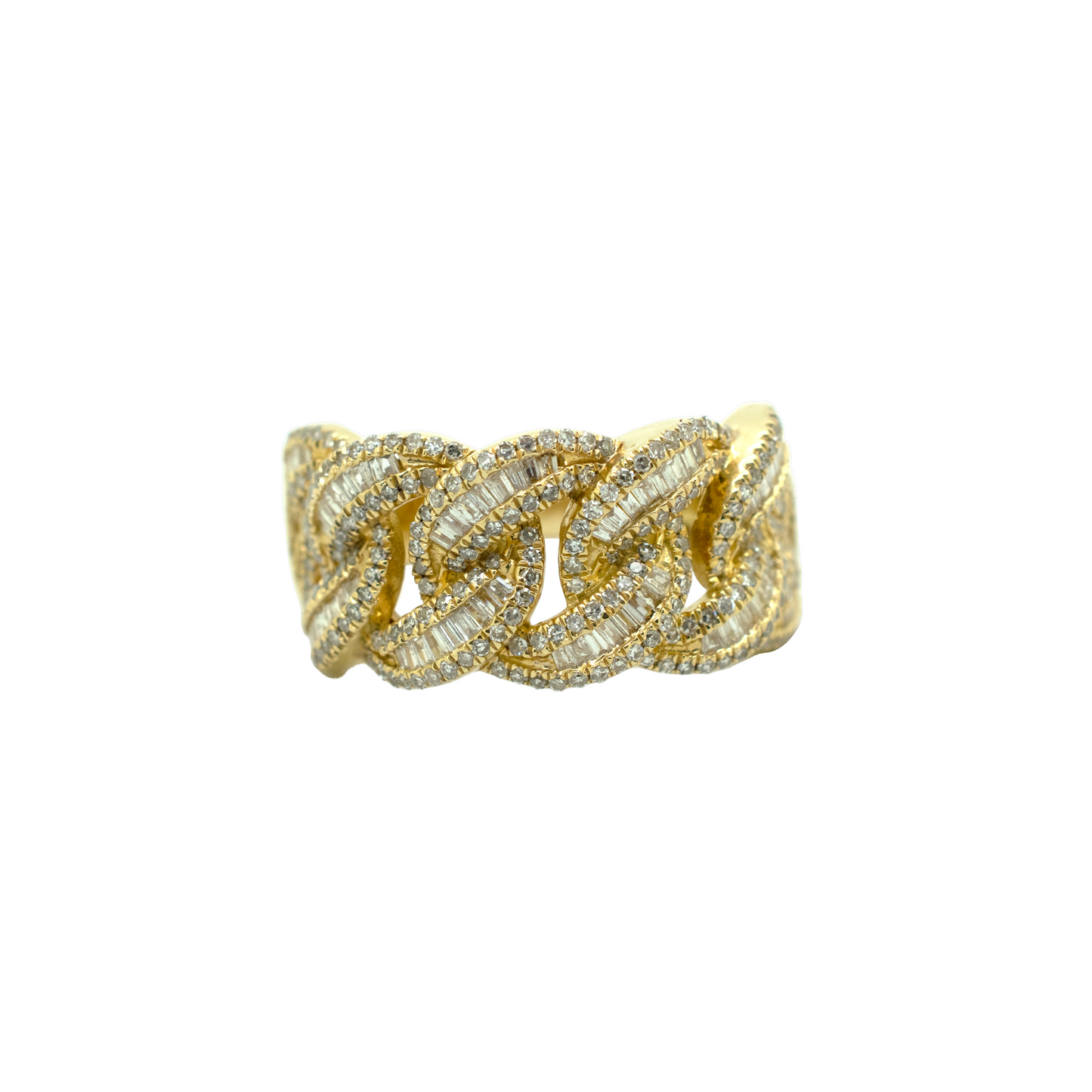 14k Gold Baguette & Round Diamond Cuban Ring 1.34ct