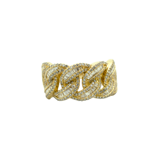 14k Gold Baguette & Round Diamond Cuban Ring 1.34ct